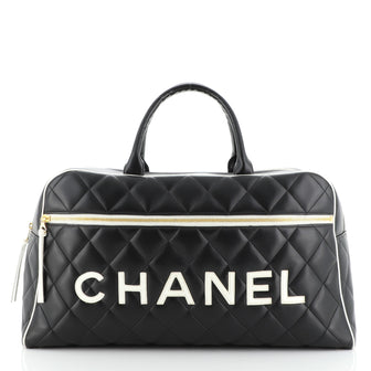 Chanel Vintage Logo Bowler Bag Quilted Lambskin Large