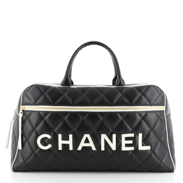 Chanel Vintage Logo Bowler Bag Quilted Lambskin Large