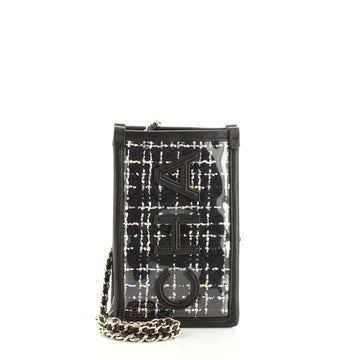 Chanel Logo Phone Clutch with Chain PVC Over Quilted Tweed