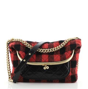 Chanel Tabatiere Kisslock Fold Over Bag Tweed with Quilted Calfskin Medium