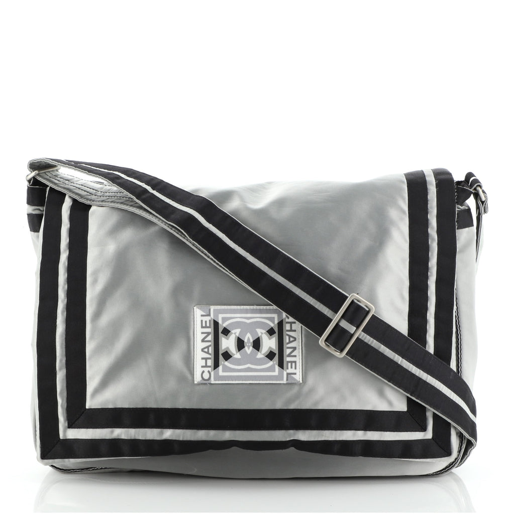 Chanel Sport Line Flap Messenger Bag Satin Medium Gray 58758190