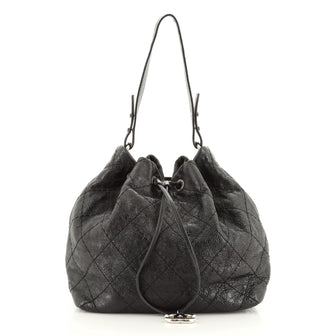 Chanel On the Road Drawstring Bucket Bag Quilted Glazed Leather