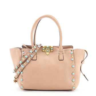 Valentino Rolling Rockstud Tote Leather with Cabochons Small