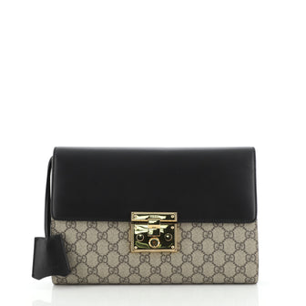 Gucci Padlock Clutch GG Canvas and Leather Large