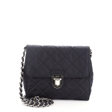 Prada Pushlock Chain Flap Bag Quilted Tessuto Mini