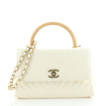 Chanel Coco Top Handle Bag Chevron Calfskin with Lizard Small