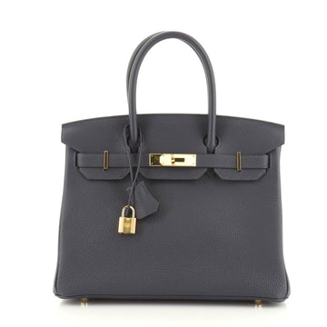 Hermes Birkin Handbag Blue Togo with Gold Hardware 30