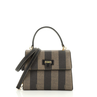 Fendi Vintage Top Handle Flap Bag Pequin Coated Canvas Mini