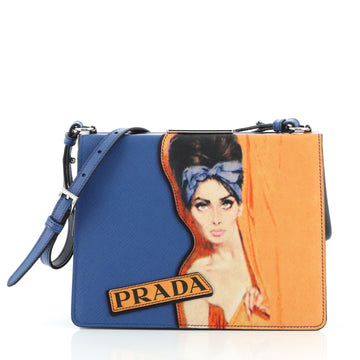 Prada Light Frame Shoulder Bag Saffiano Leather with Applique Small