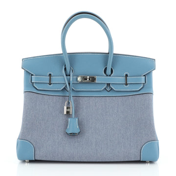 Hermes Birkin Handbag Toile Jean and Blue Clemence with Palladium Hardware 35