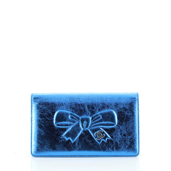 Chanel Bow Yen Wallet Embossed Aged Metallic Leather