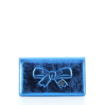 Chanel Bow Yen Wallet Embossed Aged Metallic Leather