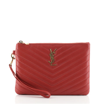 Saint Laurent Classic Monogram Wristlet Pouch Matelasse Chevron Leather Small