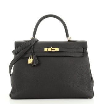 Hermes Kelly Handbag Black Togo with Gold Hardware 35