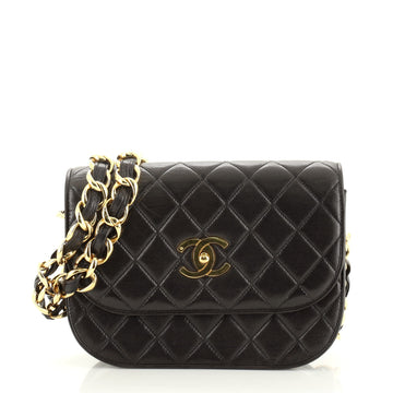 Chanel Vintage Chain Round Flap Bag Quilted Leather Small