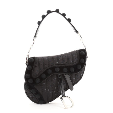 Christian Dior Vintage Pom Pom Saddle Bag Embellished Silk and Velvet Medium