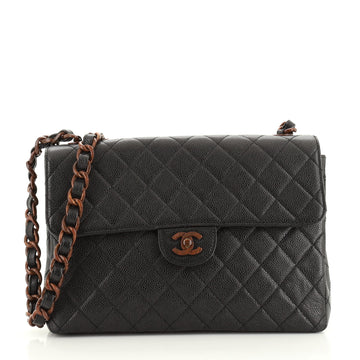 Chanel Vintage Wood Classic Single Flap Bag Quilted Caviar Jumbo