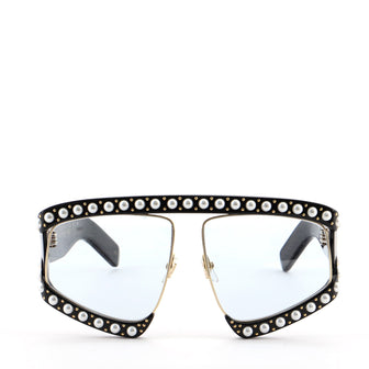 Gucci Hollywood Forever Pearl Mask Oversized Sunglasses Embellished Acetate