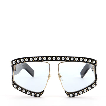 Gucci Hollywood Forever Pearl Mask Oversized Sunglasses Embellished Acetate
