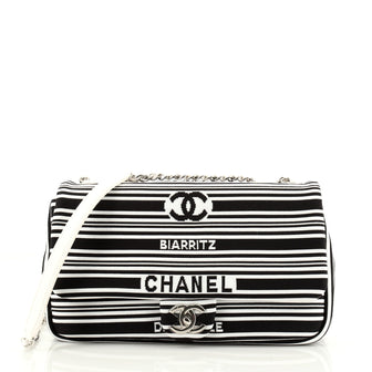 Chanel Venise Biarritz Flap Bag Striped Canvas Medium