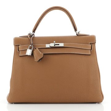 Hermes Kelly Handbag Brown Togo with Palladium Hardware 32