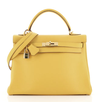 Hermes Kelly Handbag Yellow Clemence with Gold Hardware 32
