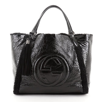 Gucci Soho Shoulder Bag Patent and Shearling Medium