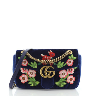 Gucci GG Marmont Flap Bag Embroidered Matelasse Velvet Small