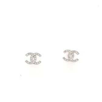 Chanel CC Stud Earrings Crystal Embellished Metal