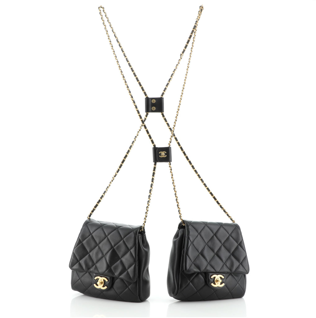 Black Quilted Lambskin Side-Pack Bags Gold and Imitation Pearl Hardware,  2019