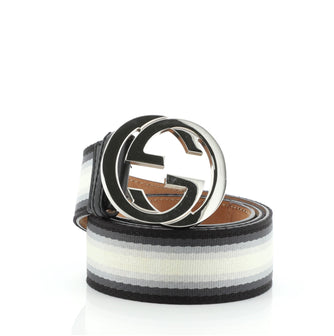 Gucci Interlocking G Web Belt Canvas and Leather Wide