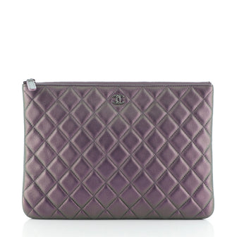 Chanel O Case Clutch Quilted Iridescent Calfskin Large