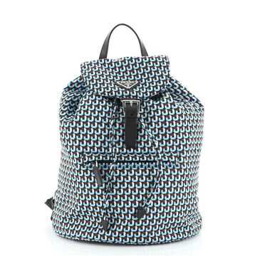 Prada Front Zip Drawstring Backpack Printed Tessuto Medium
