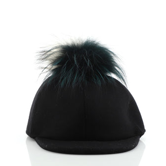 Fendi Pom-Pom Baseball Hat Wool Blend with Fur