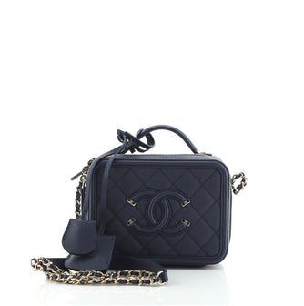 Chanel Filigree Vanity Case Quilted Caviar Small