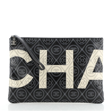 Chanel Camellia Logo Wristlet Clutch Printed Coated Canvas Large