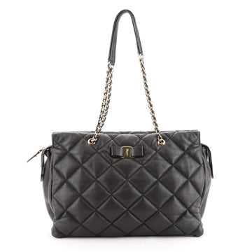 Salvatore Ferragamo Ginette Chain Shoulder Bag Quilted Leather Large