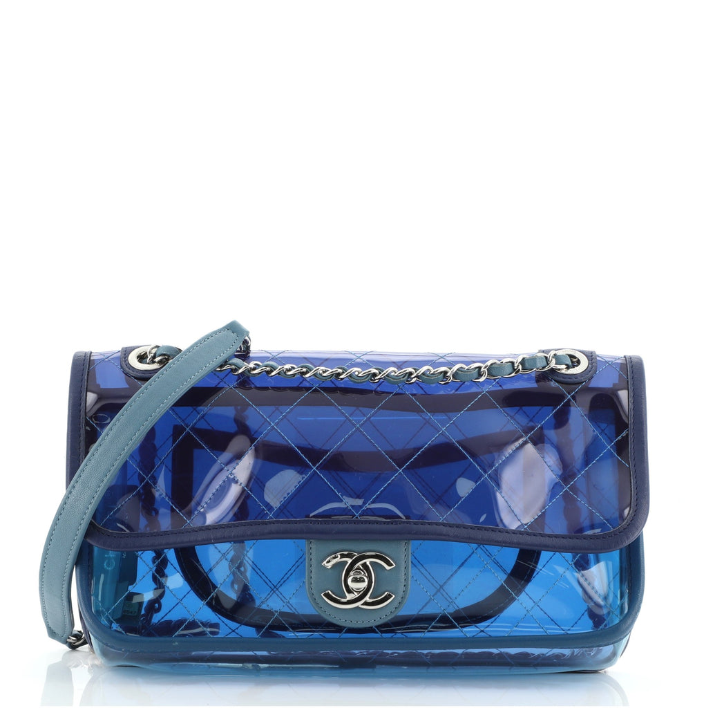 Chanel Coco Splash Flap Bag Quilted PVC With Lambskin Medium Blue