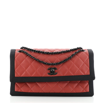 Chanel Two Tone Flap Bag Quilted Lambskin with Grosgrain Medium
