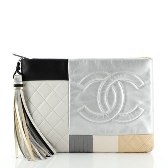Chanel O Case Clutch Colorblock Quilted Leather Medium