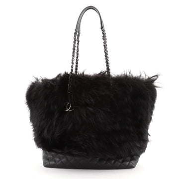 Chanel CC Shopping Tote Fox Fur with Quilted Caviar Large