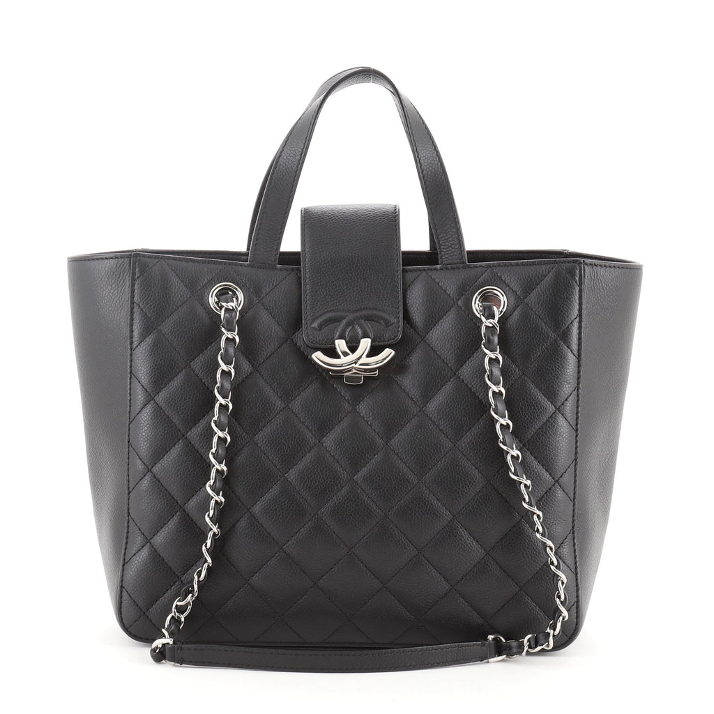 Chanel CC Daily Shopping Tote Quilted Caviar Small Neutral 1563561