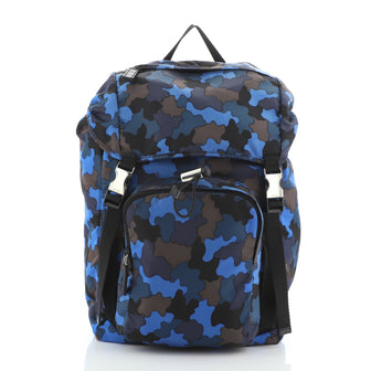 Prada Double Buckle Backpack Printed Tessuto Medium