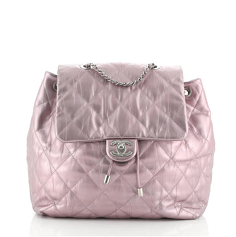 Chanel Ground Control Flap Backpack Quilted Iridescent Calfskin Small