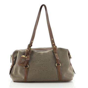 Prada Logo Bauletto Bag Canvas Medium