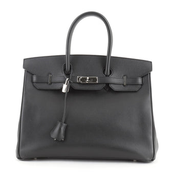 Hermes Birkin Handbag Black Epsom with Palladium Hardware 35