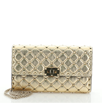 Valentino Rockstud Spike Wallet on Chain Quilted Leather Small