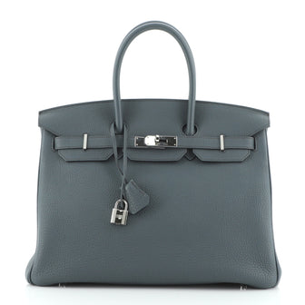 Hermes Birkin Handbag Blue Togo with Palladium Hardware 35