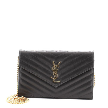 Saint Laurent Classic Monogram Wallet on Chain Matelasse Chevron Leather Medium