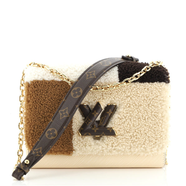 Louis Vuitton Twist Handbag Teddy Fleece with Epi Leather MM Brown 5955917